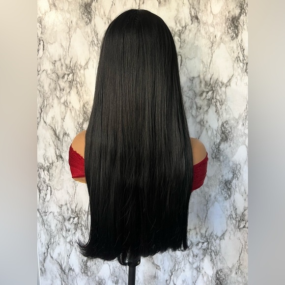 33 Inch Long Black Wig With Bangs Thick beautiful Hair - Picture 8 of 11